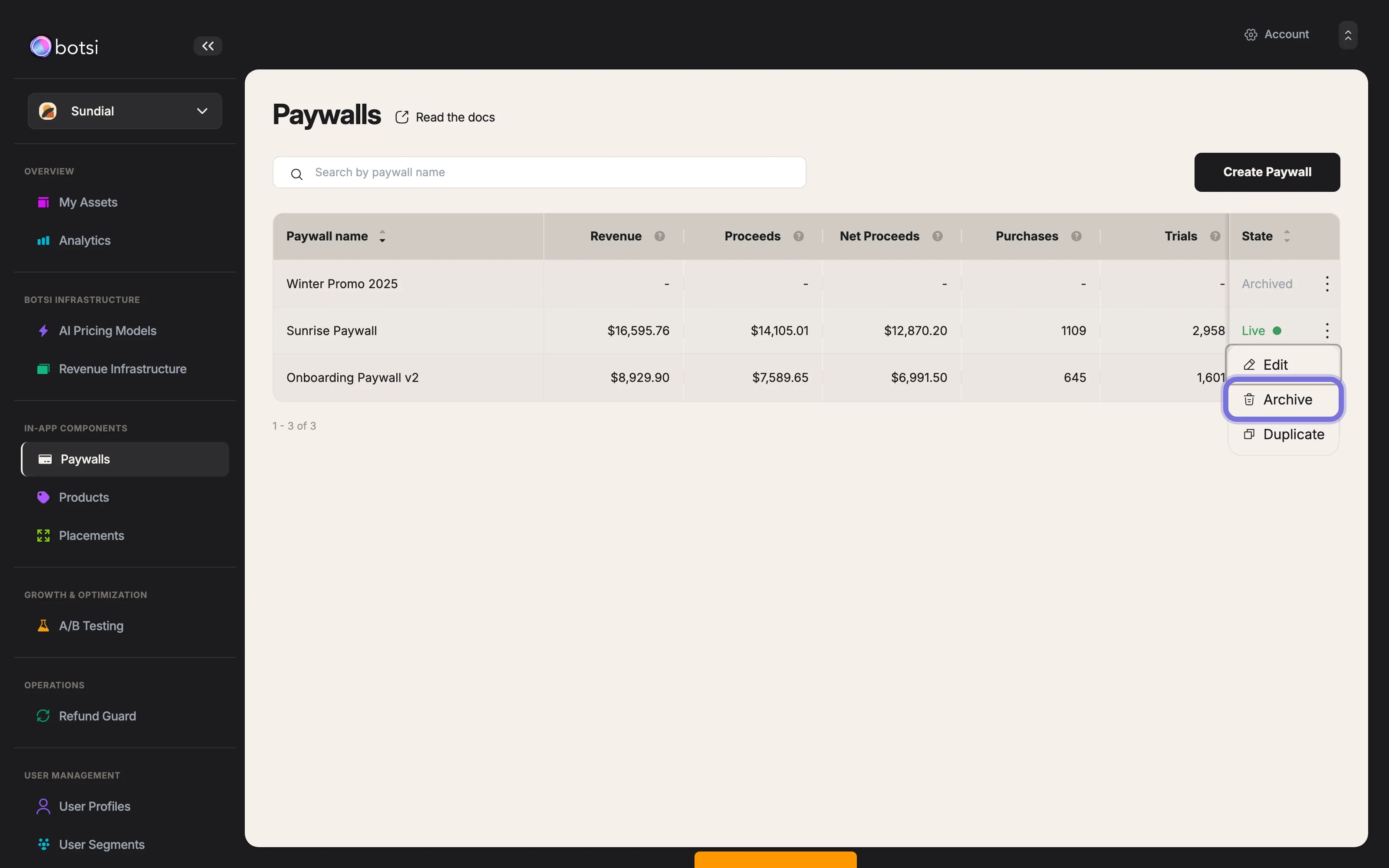 Image showing the Archive button